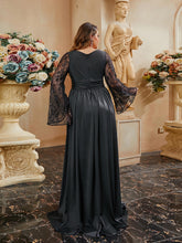 Plus Size Wrap Ruched Lace Sleeve Black Dress